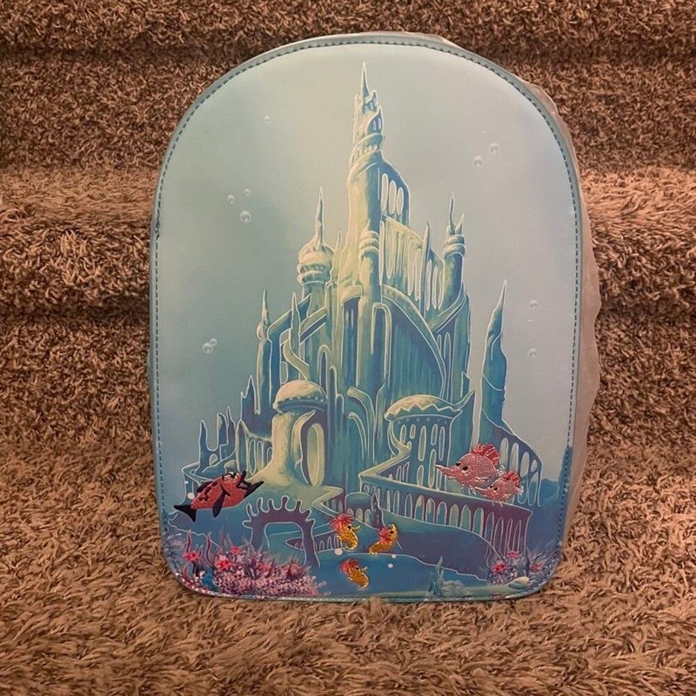 Loungefly Disney Little Mermaid Ariel Atlantica Castle Mini Backpack NWT Blue